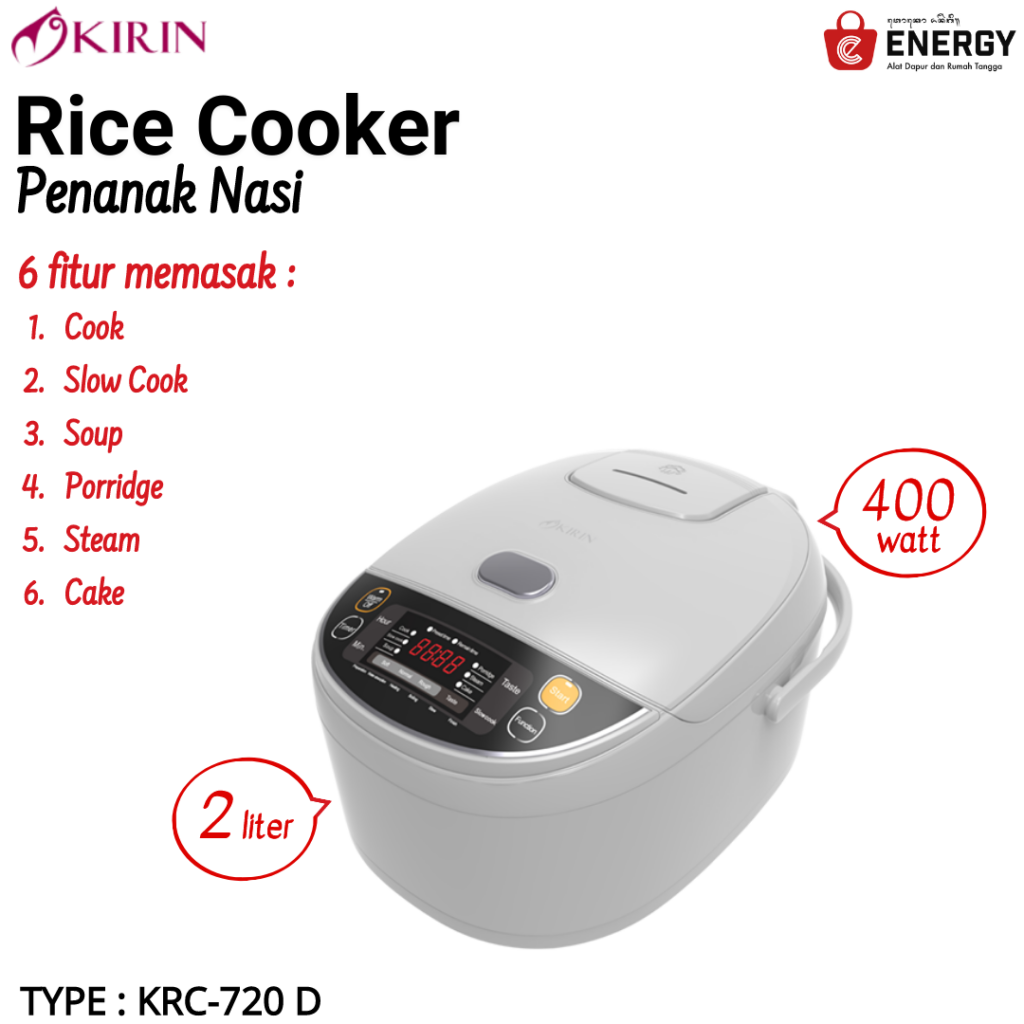 KIRIN DIGITAL RICE COOKER 2 LITER Energy Bali